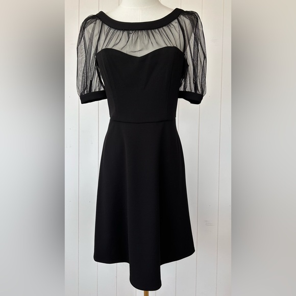 Maggy London Illusion Knee Length Sheath Dress Black‎ Size 6 - Picture 2 of 10